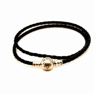 Pandora Round Clasp Black Wrap Bracelet